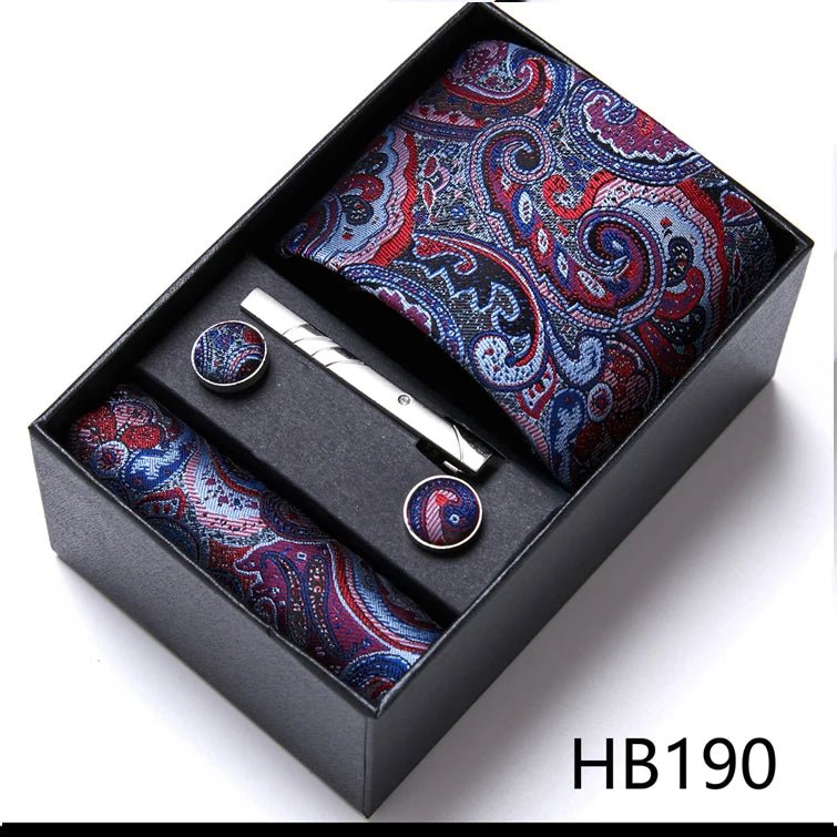 Jacquard Fashion Brand Tie Pocket Squares Set For Men Tie Handkerchief Cufflink Necktie Gift Box Fit Wedding Holiday Workplace - Luzilly Bridal & Apparel