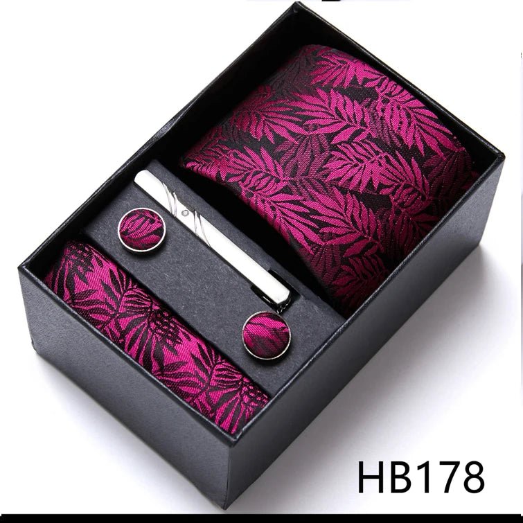Jacquard Fashion Brand Tie Pocket Squares Set For Men Tie Handkerchief Cufflink Necktie Gift Box Fit Wedding Holiday Workplace - Luzilly Bridal & Apparel