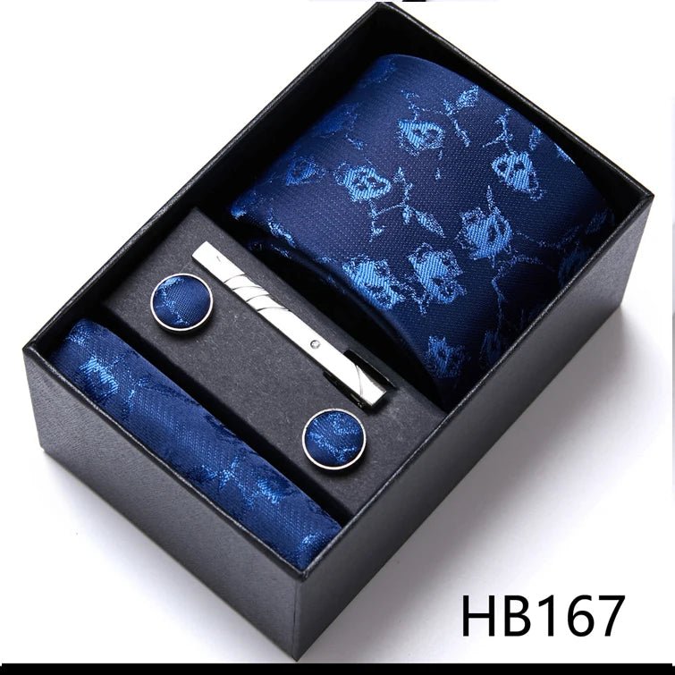 Jacquard Fashion Brand Tie Pocket Squares Set For Men Tie Handkerchief Cufflink Necktie Gift Box Fit Wedding Holiday Workplace - Luzilly Bridal & Apparel