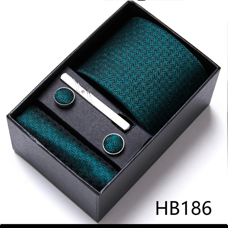 Jacquard Fashion Brand Tie Pocket Squares Set For Men Tie Handkerchief Cufflink Necktie Gift Box Fit Wedding Holiday Workplace - Luzilly Bridal & Apparel