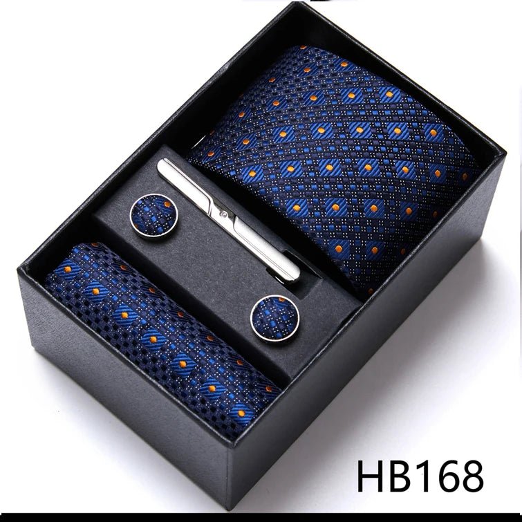 Jacquard Fashion Brand Tie Pocket Squares Set For Men Tie Handkerchief Cufflink Necktie Gift Box Fit Wedding Holiday Workplace - Luzilly Bridal & Apparel