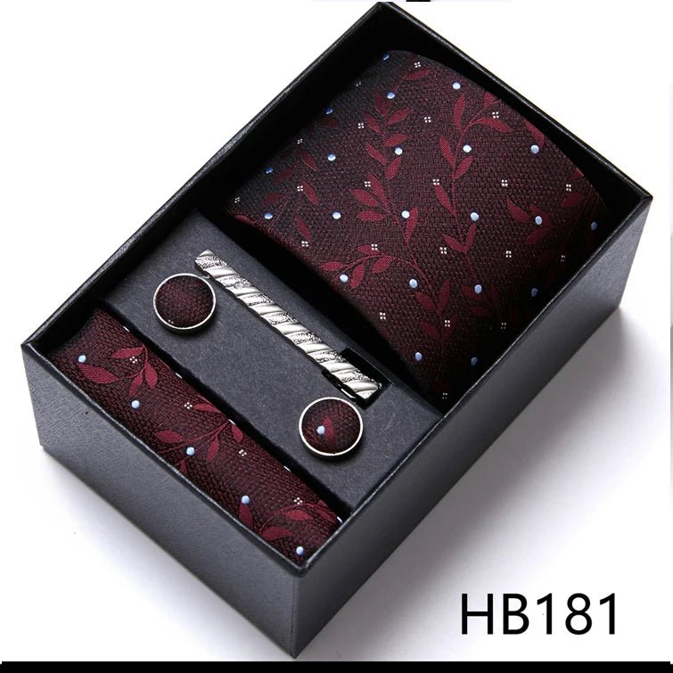 Jacquard Fashion Brand Tie Pocket Squares Set For Men Tie Handkerchief Cufflink Necktie Gift Box Fit Wedding Holiday Workplace - Luzilly Bridal & Apparel