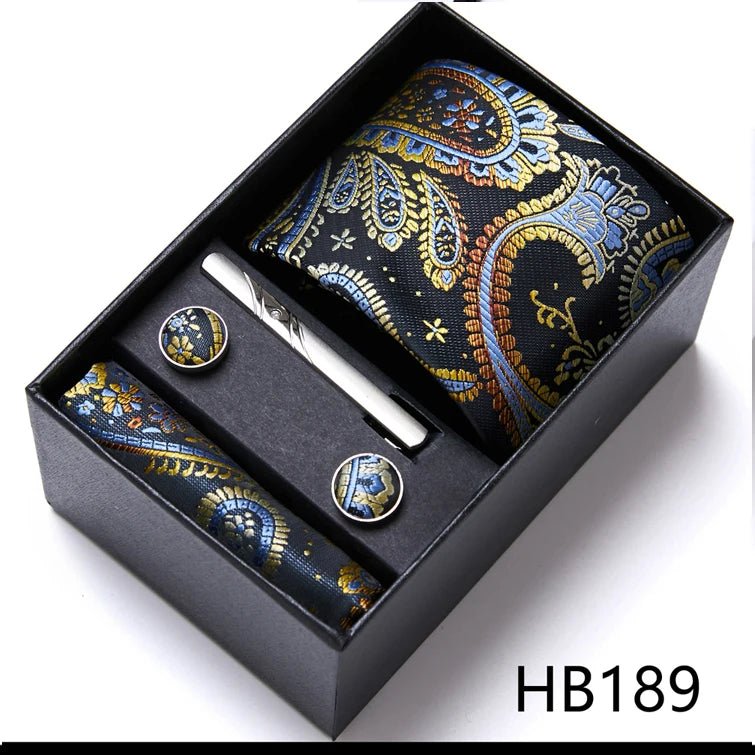 Jacquard Fashion Brand Tie Pocket Squares Set For Men Tie Handkerchief Cufflink Necktie Gift Box Fit Wedding Holiday Workplace - Luzilly Bridal & Apparel