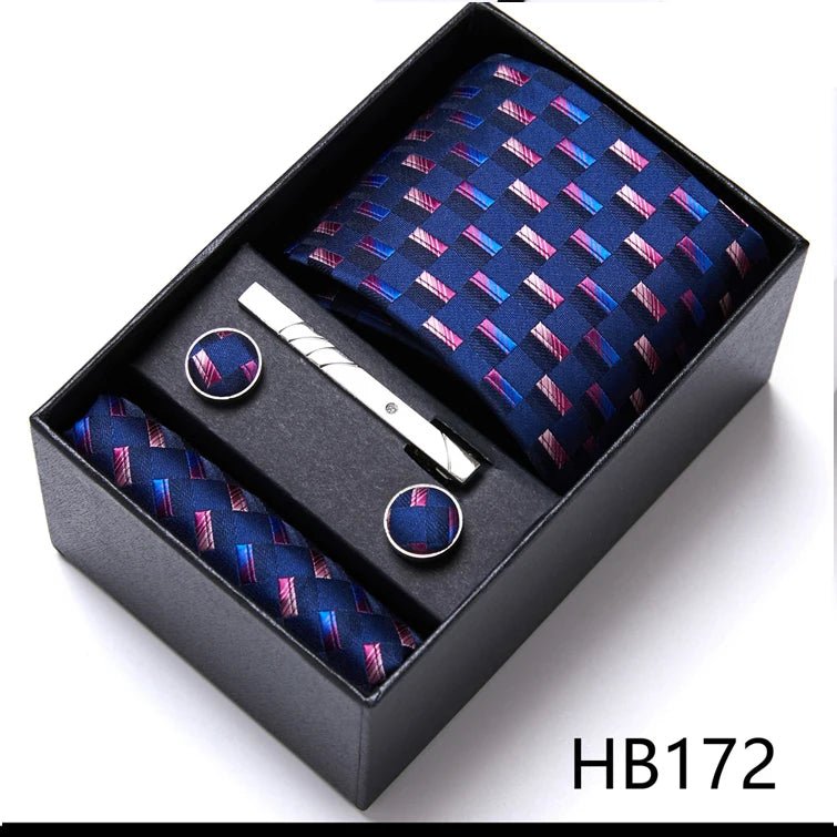 Jacquard Fashion Brand Tie Pocket Squares Set For Men Tie Handkerchief Cufflink Necktie Gift Box Fit Wedding Holiday Workplace - Luzilly Bridal & Apparel