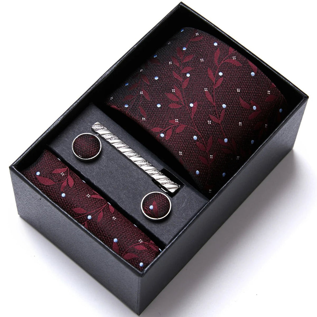 Jacquard Fashion Brand Tie Pocket Squares Set For Men Tie Handkerchief Cufflink Necktie Gift Box Fit Wedding Holiday Workplace - Luzilly Bridal & Apparel