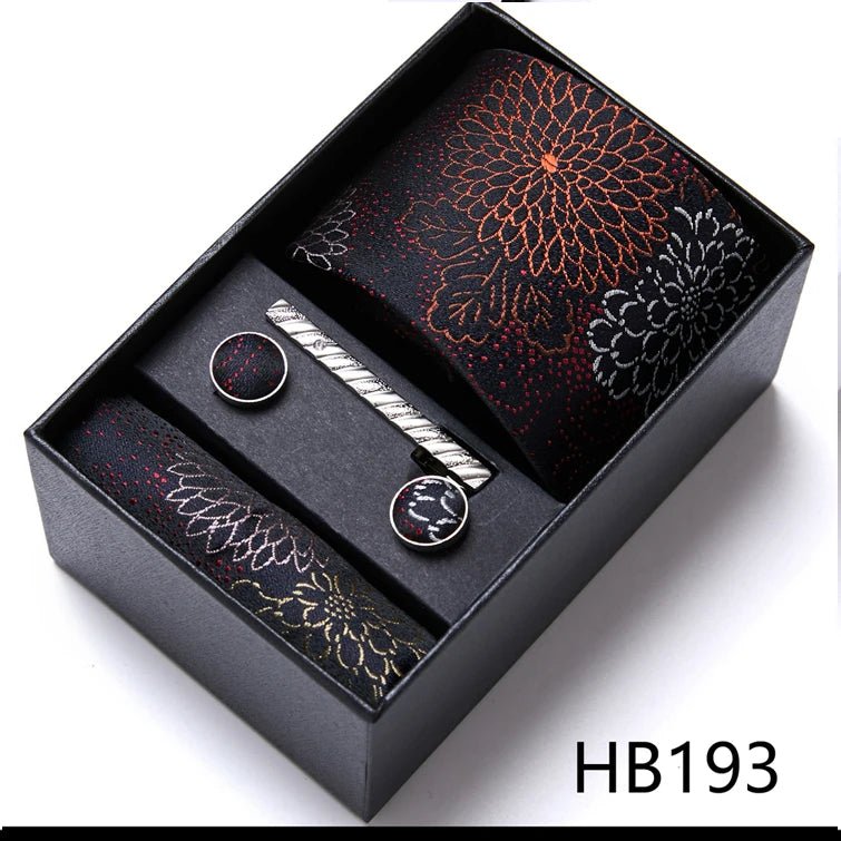 Jacquard Fashion Brand Tie Pocket Squares Set For Men Tie Handkerchief Cufflink Necktie Gift Box Fit Wedding Holiday Workplace - Luzilly Bridal & Apparel