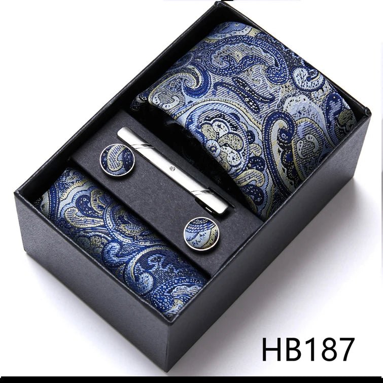 Jacquard Fashion Brand Tie Pocket Squares Set For Men Tie Handkerchief Cufflink Necktie Gift Box Fit Wedding Holiday Workplace - Luzilly Bridal & Apparel
