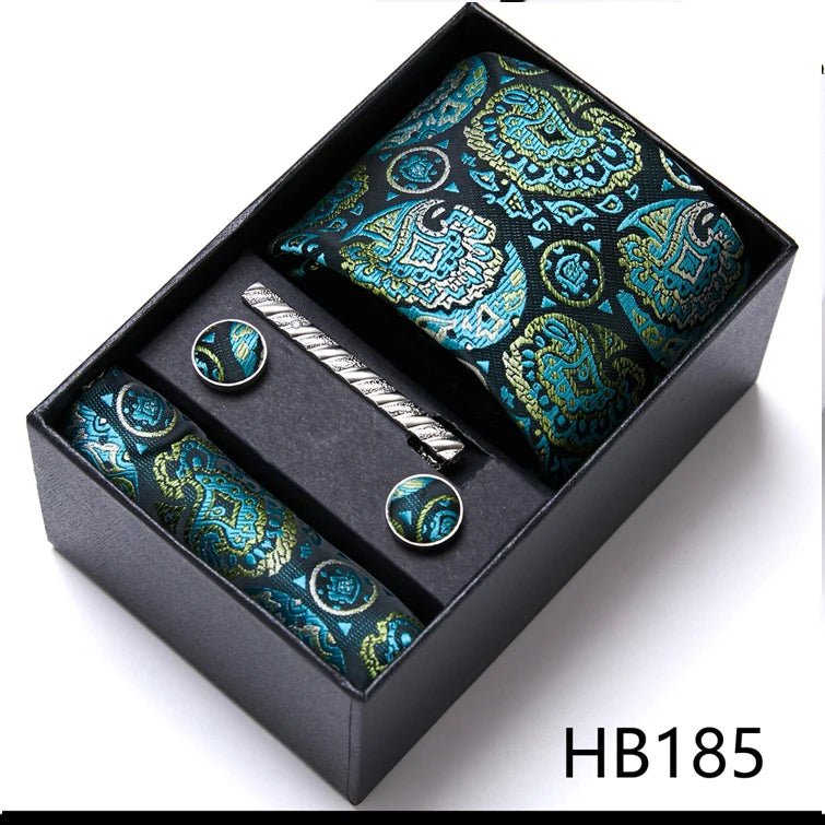 Jacquard Fashion Brand Tie Pocket Squares Set For Men Tie Handkerchief Cufflink Necktie Gift Box Fit Wedding Holiday Workplace - Luzilly Bridal & Apparel
