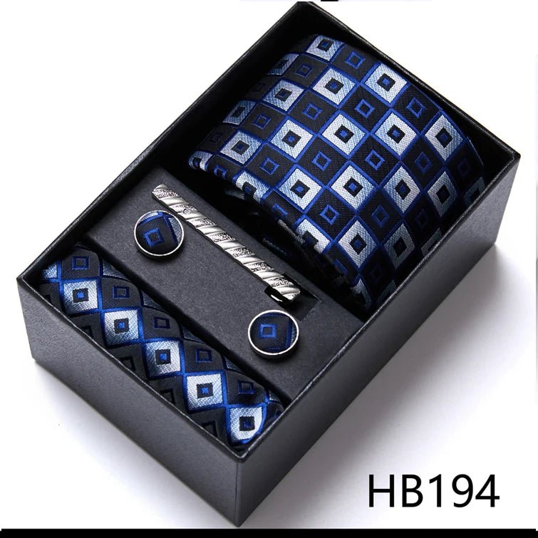 Jacquard Fashion Brand Tie Pocket Squares Set For Men Tie Handkerchief Cufflink Necktie Gift Box Fit Wedding Holiday Workplace - Luzilly Bridal & Apparel