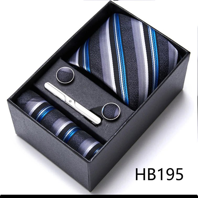 Jacquard Fashion Brand Tie Pocket Squares Set For Men Tie Handkerchief Cufflink Necktie Gift Box Fit Wedding Holiday Workplace - Luzilly Bridal & Apparel