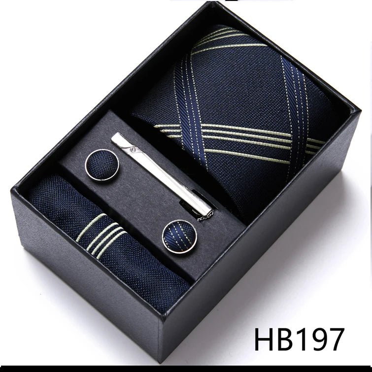Jacquard Fashion Brand Tie Pocket Squares Set For Men Tie Handkerchief Cufflink Necktie Gift Box Fit Wedding Holiday Workplace - Luzilly Bridal & Apparel