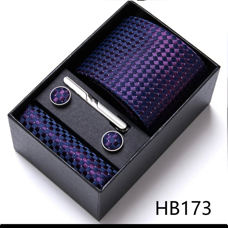 Jacquard Fashion Brand Tie Pocket Squares Set For Men Tie Handkerchief Cufflink Necktie Gift Box Fit Wedding Holiday Workplace - Luzilly Bridal & Apparel