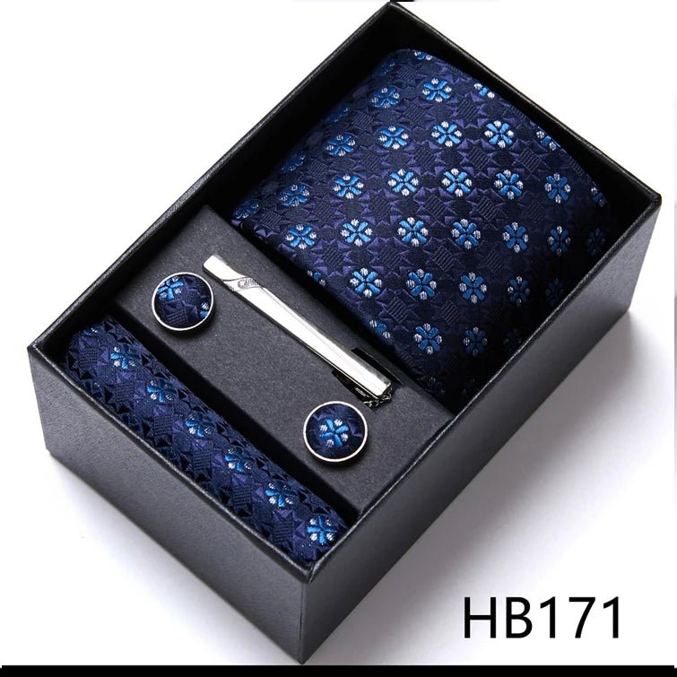 Jacquard Fashion Brand Tie Pocket Squares Set For Men Tie Handkerchief Cufflink Necktie Gift Box Fit Wedding Holiday Workplace - Luzilly Bridal & Apparel