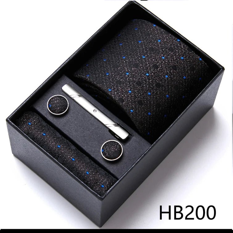 Jacquard Fashion Brand Tie Pocket Squares Set For Men Tie Handkerchief Cufflink Necktie Gift Box Fit Wedding Holiday Workplace - Luzilly Bridal & Apparel