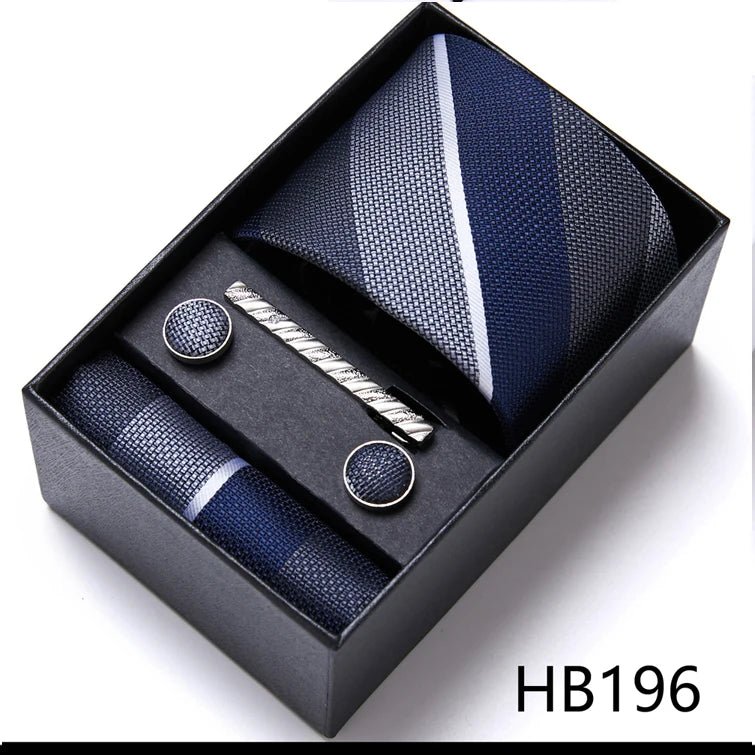 Jacquard Fashion Brand Tie Pocket Squares Set For Men Tie Handkerchief Cufflink Necktie Gift Box Fit Wedding Holiday Workplace - Luzilly Bridal & Apparel