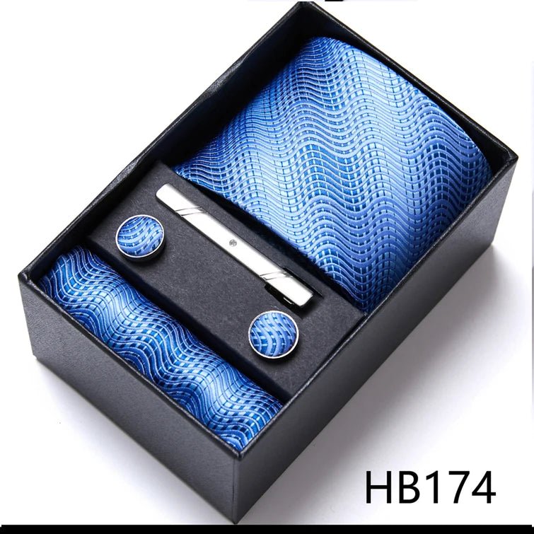 Jacquard Fashion Brand Tie Pocket Squares Set For Men Tie Handkerchief Cufflink Necktie Gift Box Fit Wedding Holiday Workplace - Luzilly Bridal & Apparel