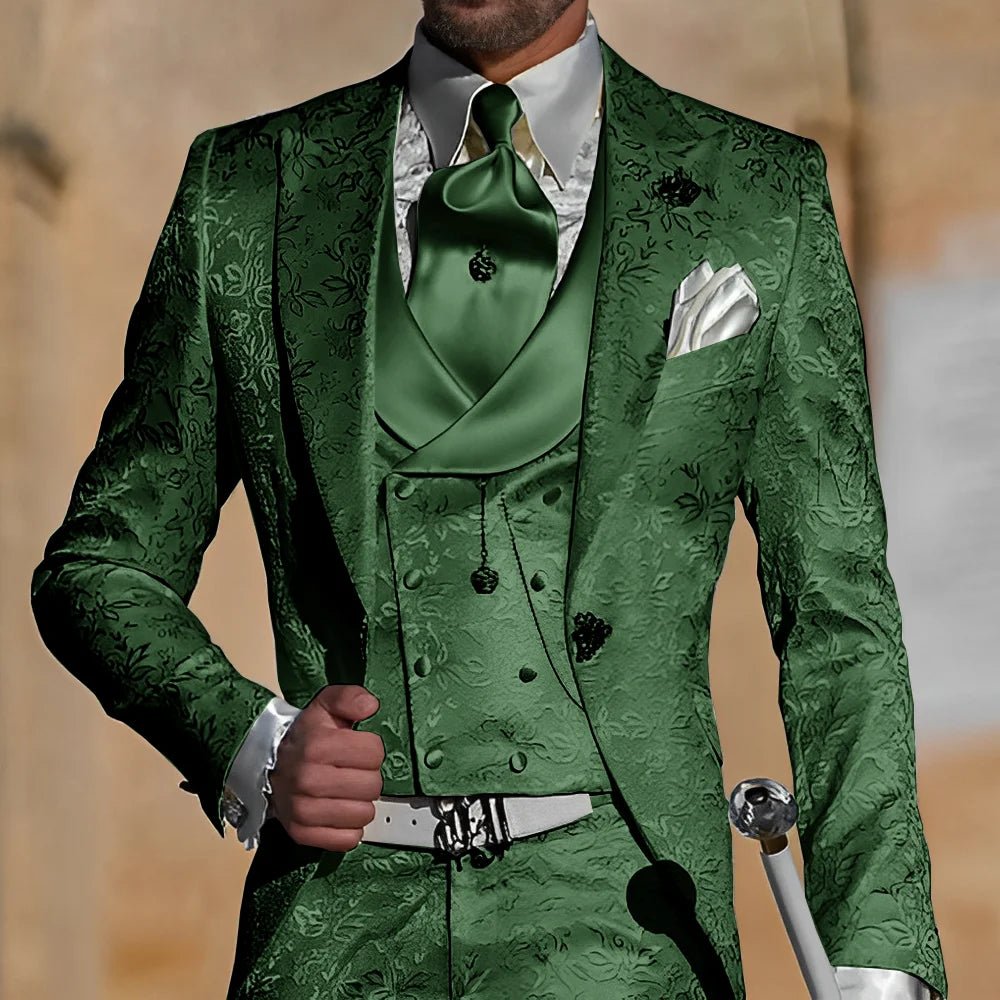 Jacquard Men's Suit 3 Piece Suit Groom Party Tuxedo Wedding Men's Formal Jacket Pants Vest Slim Fit Custom Suit Male - Luzilly Bridal & Apparel