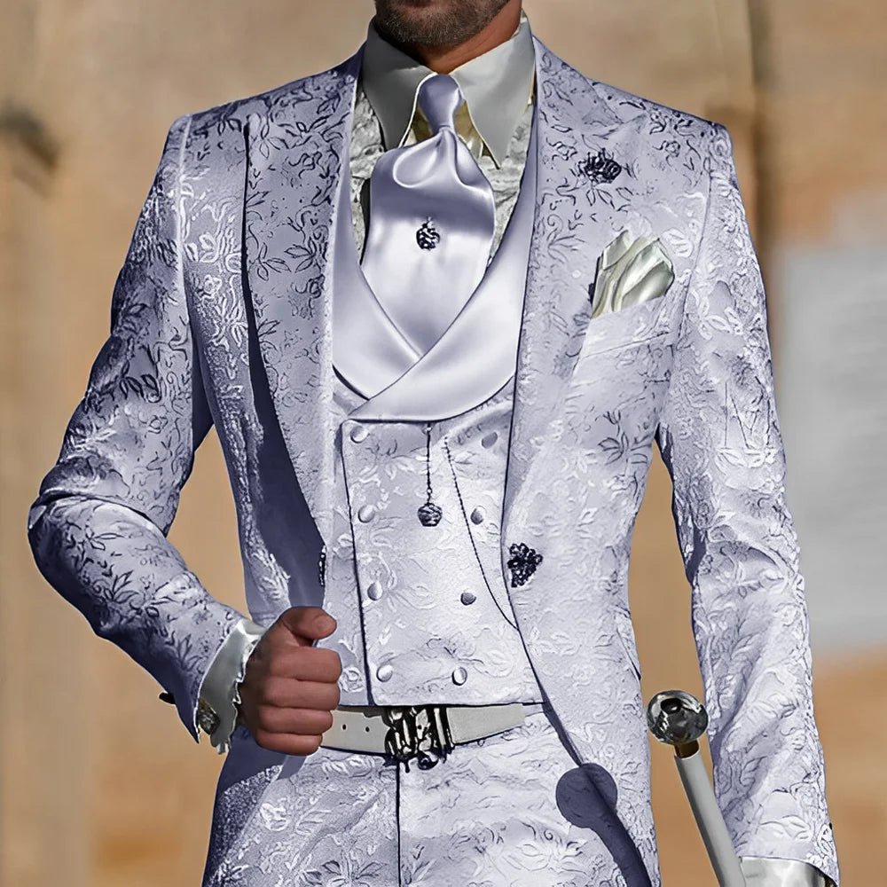 Jacquard Men's Suit 3 Piece Suit Groom Party Tuxedo Wedding Men's Formal Jacket Pants Vest Slim Fit Custom Suit Male - Luzilly Bridal & Apparel