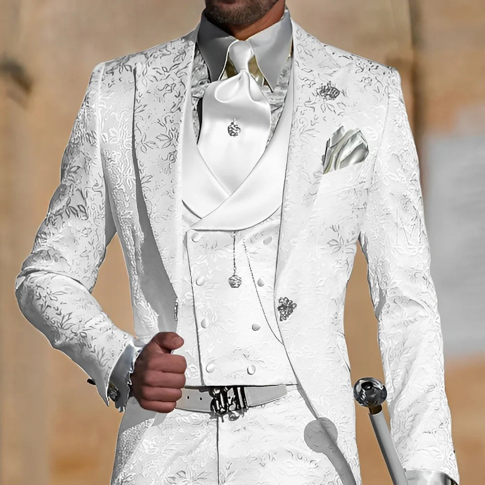 Jacquard Men's Suit 3 Piece Suit Groom Party Tuxedo Wedding Men's Formal Jacket Pants Vest Slim Fit Custom Suit Male - Luzilly Bridal & Apparel