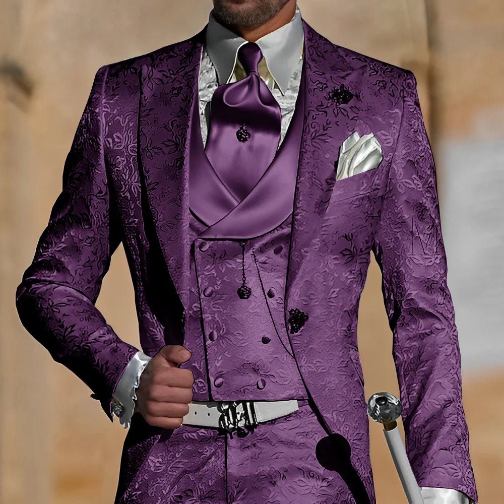 Jacquard Men's Suit 3 Piece Suit Groom Party Tuxedo Wedding Men's Formal Jacket Pants Vest Slim Fit Custom Suit Male - Luzilly Bridal & Apparel