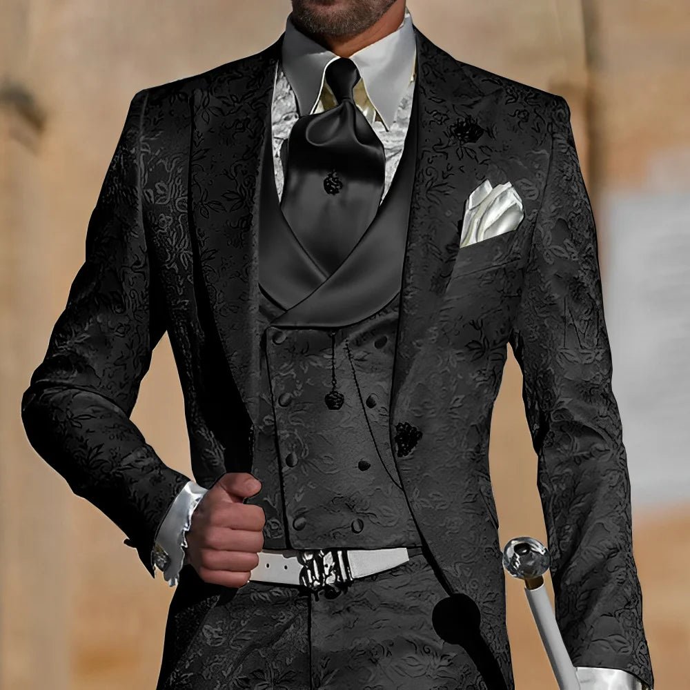 Jacquard Men's Suit 3 Piece Suit Groom Party Tuxedo Wedding Men's Formal Jacket Pants Vest Slim Fit Custom Suit Male - Luzilly Bridal & Apparel