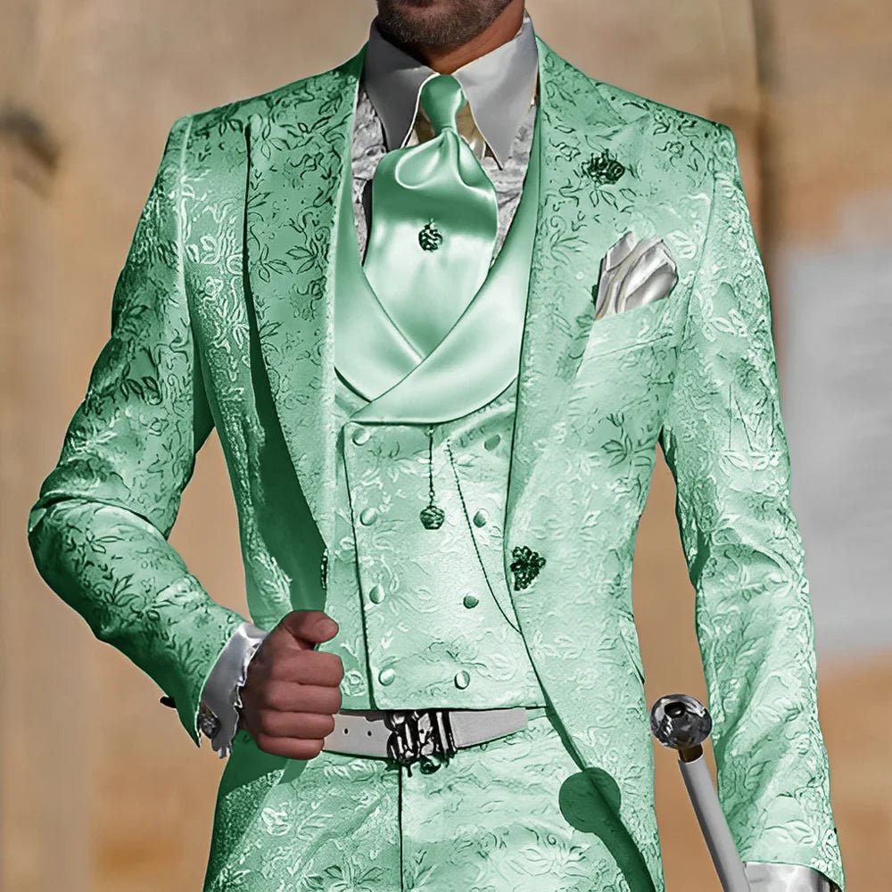 Jacquard Men's Suit 3 Piece Suit Groom Party Tuxedo Wedding Men's Formal Jacket Pants Vest Slim Fit Custom Suit Male - Luzilly Bridal & Apparel