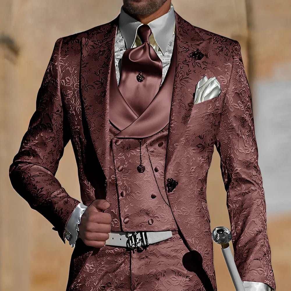 Jacquard Men's Suit 3 Piece Suit Groom Party Tuxedo Wedding Men's Formal Jacket Pants Vest Slim Fit Custom Suit Male - Luzilly Bridal & Apparel