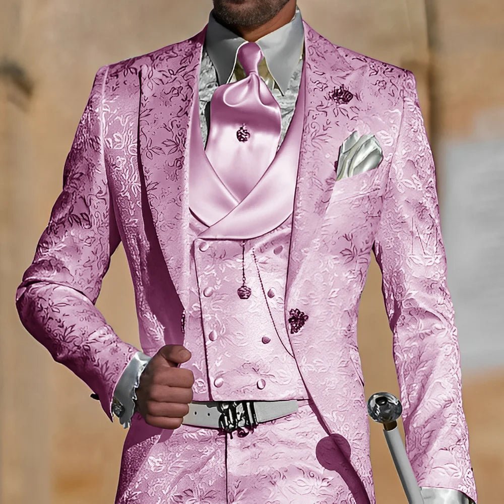 Jacquard Men's Suit 3 Piece Suit Groom Party Tuxedo Wedding Men's Formal Jacket Pants Vest Slim Fit Custom Suit Male - Luzilly Bridal & Apparel