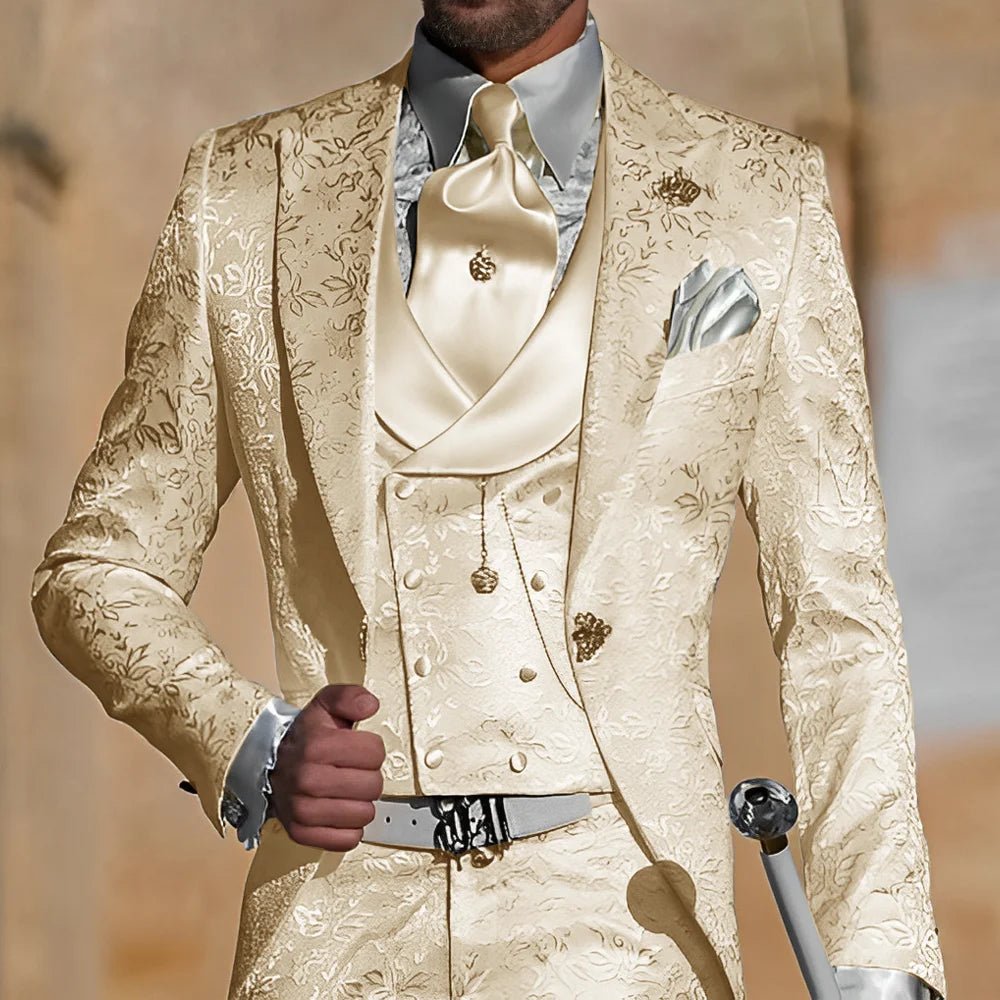 Jacquard Men's Suit 3 Piece Suit Groom Party Tuxedo Wedding Men's Formal Jacket Pants Vest Slim Fit Custom Suit Male - Luzilly Bridal & Apparel