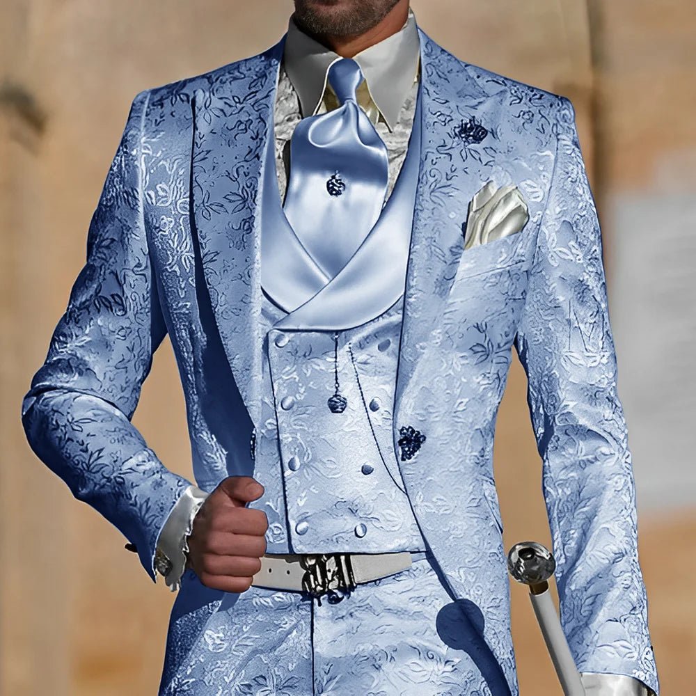 Jacquard Men's Suit 3 Piece Suit Groom Party Tuxedo Wedding Men's Formal Jacket Pants Vest Slim Fit Custom Suit Male - Luzilly Bridal & Apparel