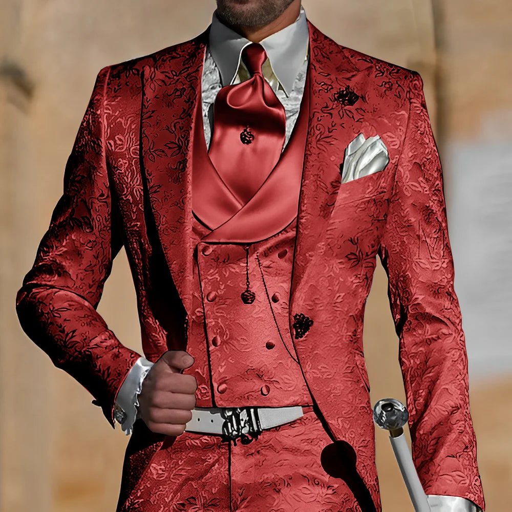 Jacquard Men's Suit 3 Piece Suit Groom Party Tuxedo Wedding Men's Formal Jacket Pants Vest Slim Fit Custom Suit Male - Luzilly Bridal & Apparel