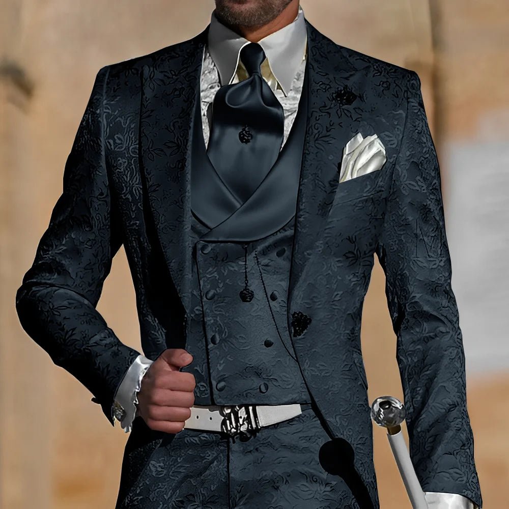 Jacquard Men's Suit 3 Piece Suit Groom Party Tuxedo Wedding Men's Formal Jacket Pants Vest Slim Fit Custom Suit Male - Luzilly Bridal & Apparel