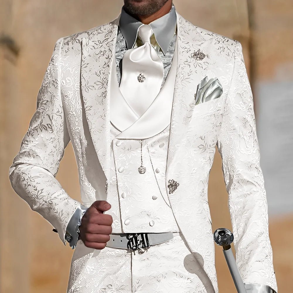 Jacquard Men's Suit 3 Piece Suit Groom Party Tuxedo Wedding Men's Formal Jacket Pants Vest Slim Fit Custom Suit Male - Luzilly Bridal & Apparel