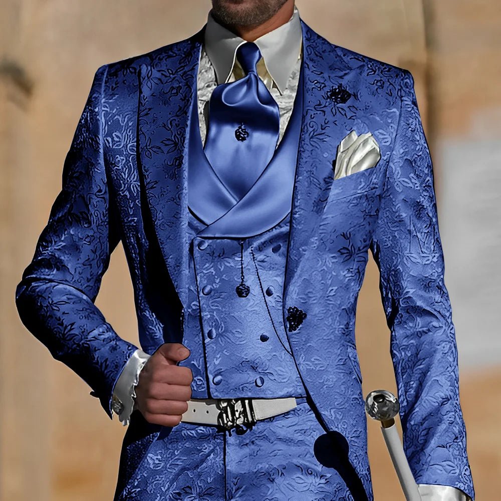 Jacquard Men's Suit 3 Piece Suit Groom Party Tuxedo Wedding Men's Formal Jacket Pants Vest Slim Fit Custom Suit Male - Luzilly Bridal & Apparel