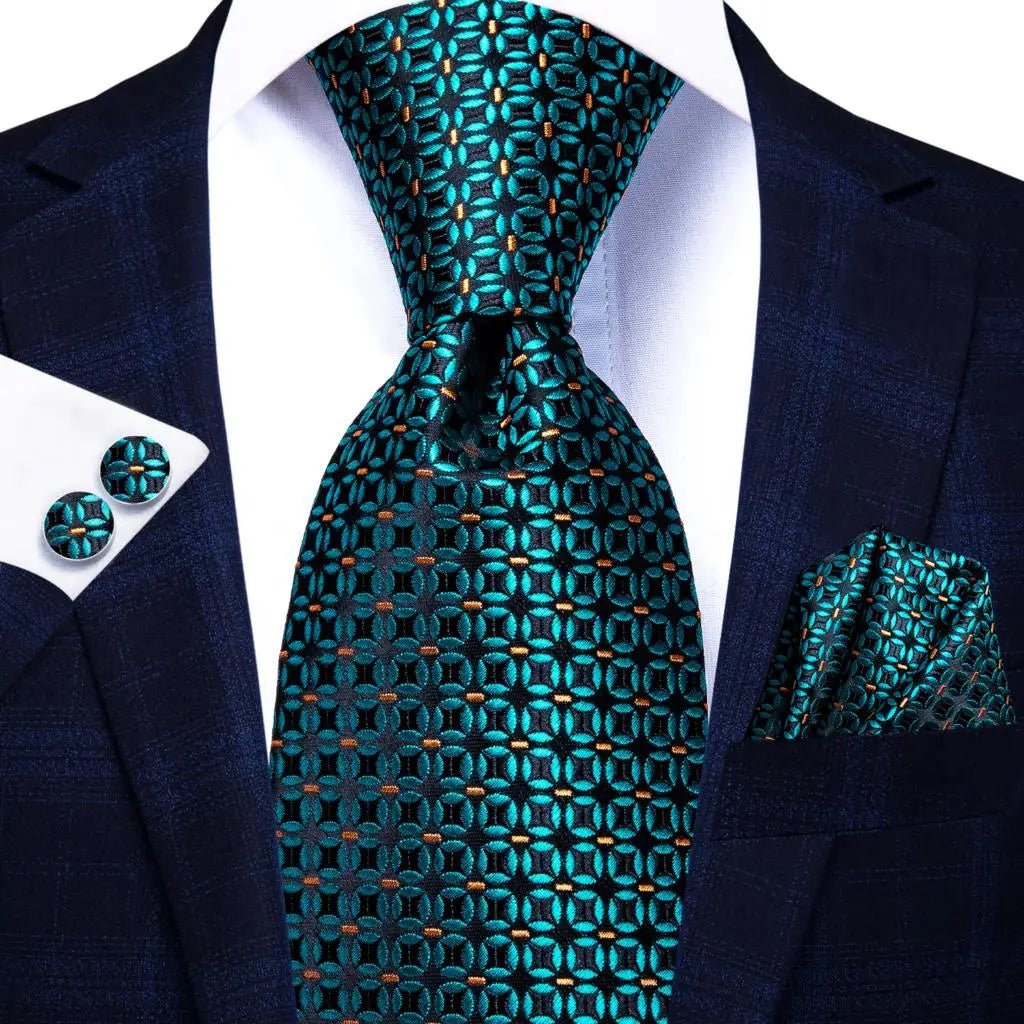 Jacquard Peacock Blue Novelty Design Wedding Tie For Men Hanky Cufflinks Gift Mens Necktie Set Business Party Dropshipping - Luzilly Bridal & Apparel