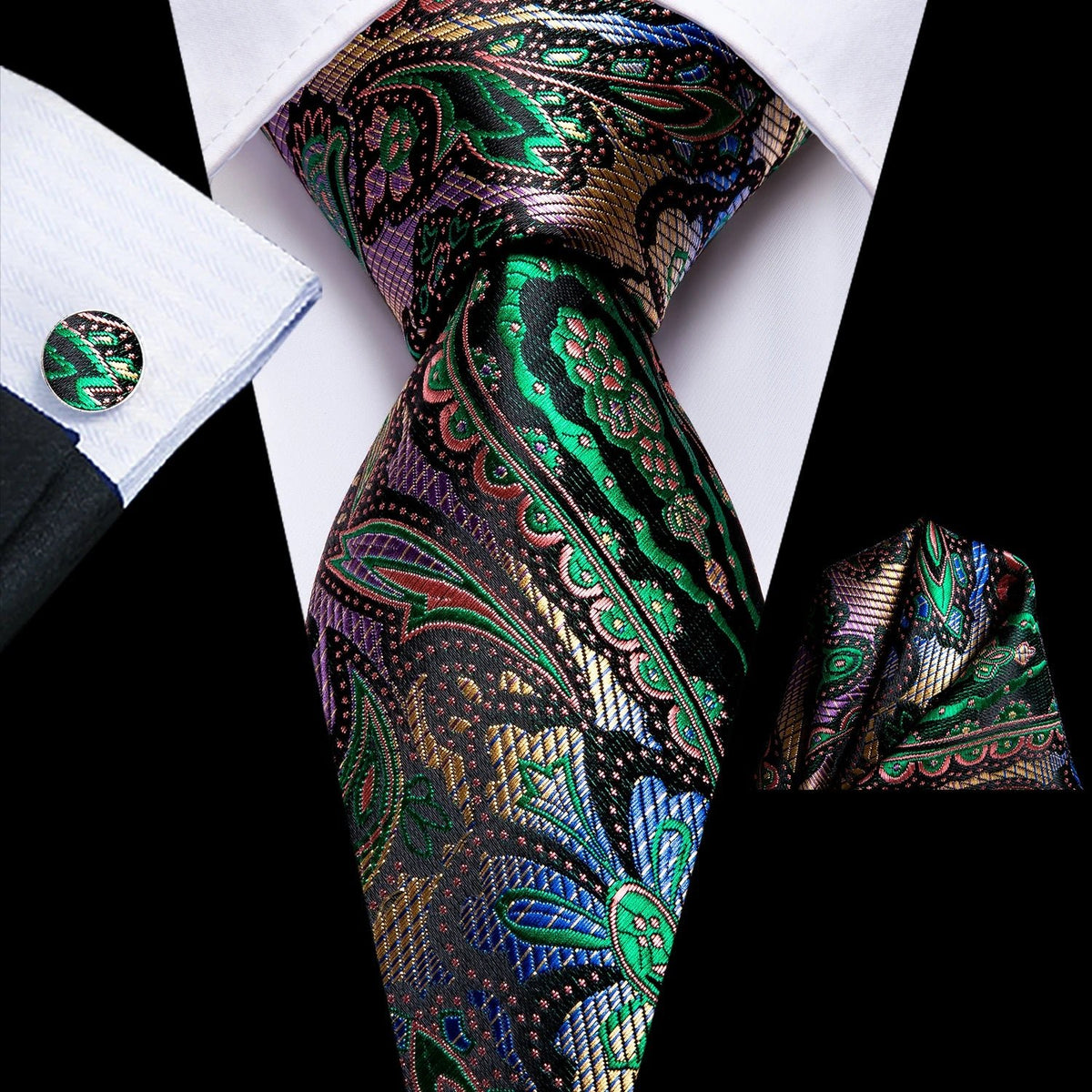 Jacquard Peacock Blue Novelty Design Wedding Tie For Men Hanky Cufflinks Gift Mens Necktie Set Business Party Dropshipping - Luzilly Bridal & Apparel