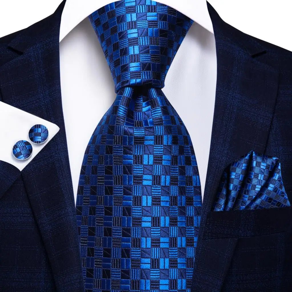 Jacquard Peacock Blue Novelty Design Wedding Tie For Men Hanky Cufflinks Gift Mens Necktie Set Business Party Dropshipping - Luzilly Bridal & Apparel