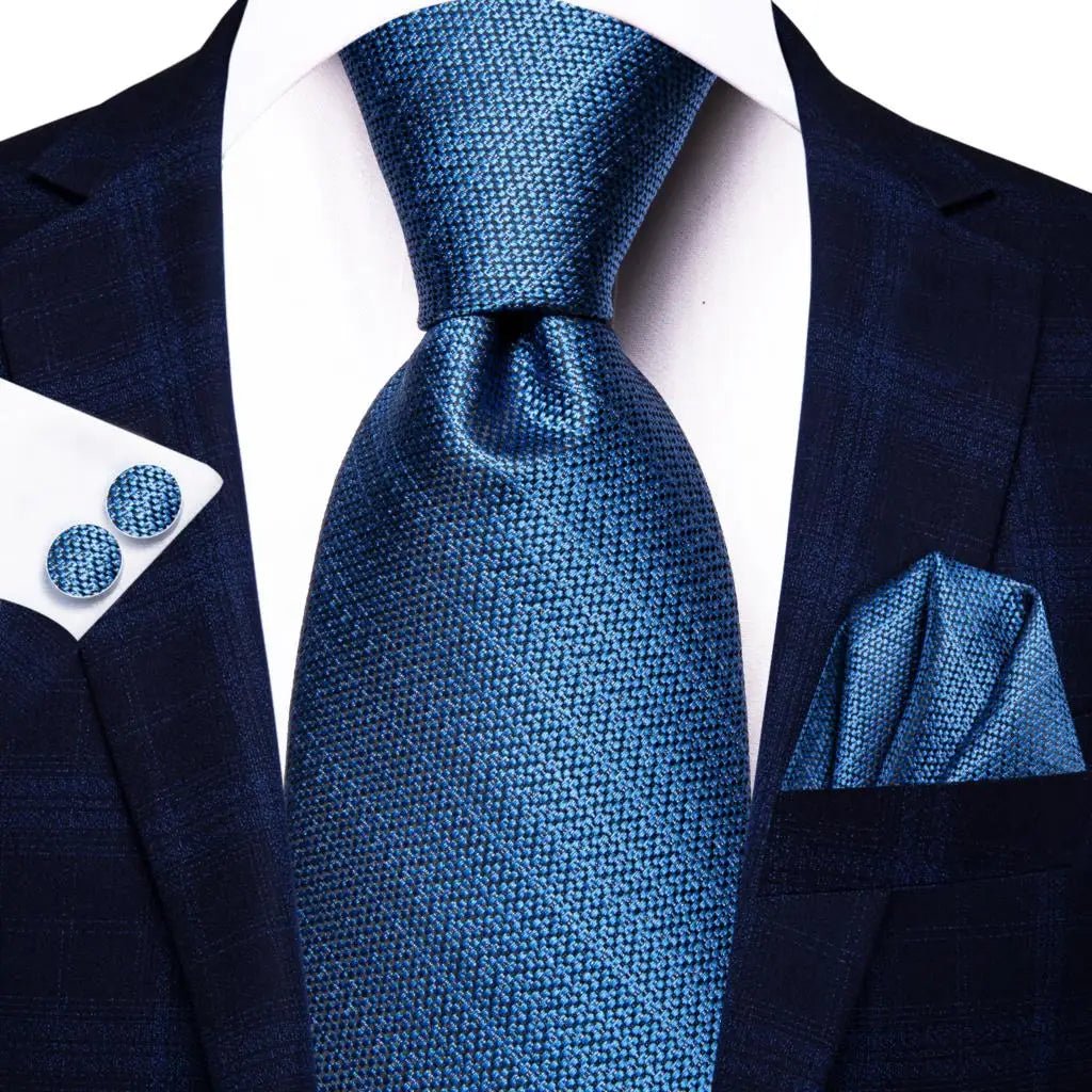 Jacquard Peacock Blue Novelty Design Wedding Tie For Men Hanky Cufflinks Gift Mens Necktie Set Business Party Dropshipping - Luzilly Bridal & Apparel