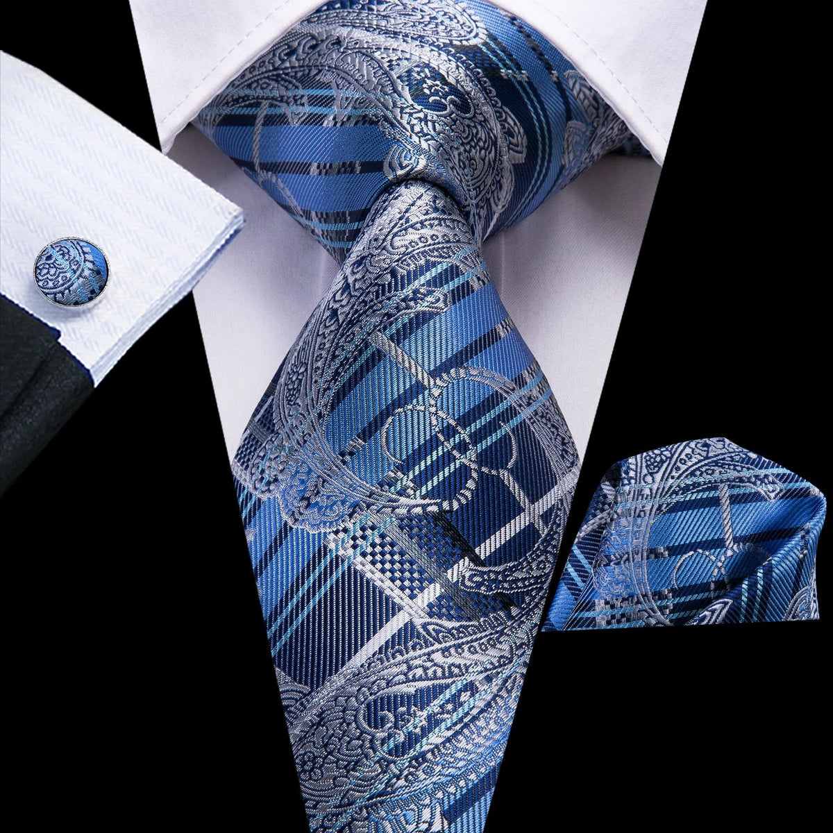 Jacquard Peacock Blue Novelty Design Wedding Tie For Men Hanky Cufflinks Gift Mens Necktie Set Business Party Dropshipping - Luzilly Bridal & Apparel