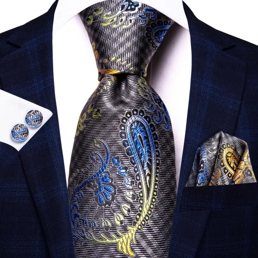 Jacquard Peacock Blue Novelty Design Wedding Tie For Men Hanky Cufflinks Gift Mens Necktie Set Business Party Dropshipping - Luzilly Bridal & Apparel