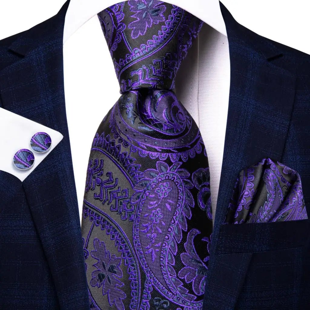Jacquard Peacock Blue Novelty Design Wedding Tie For Men Hanky Cufflinks Gift Mens Necktie Set Business Party Dropshipping - Luzilly Bridal & Apparel