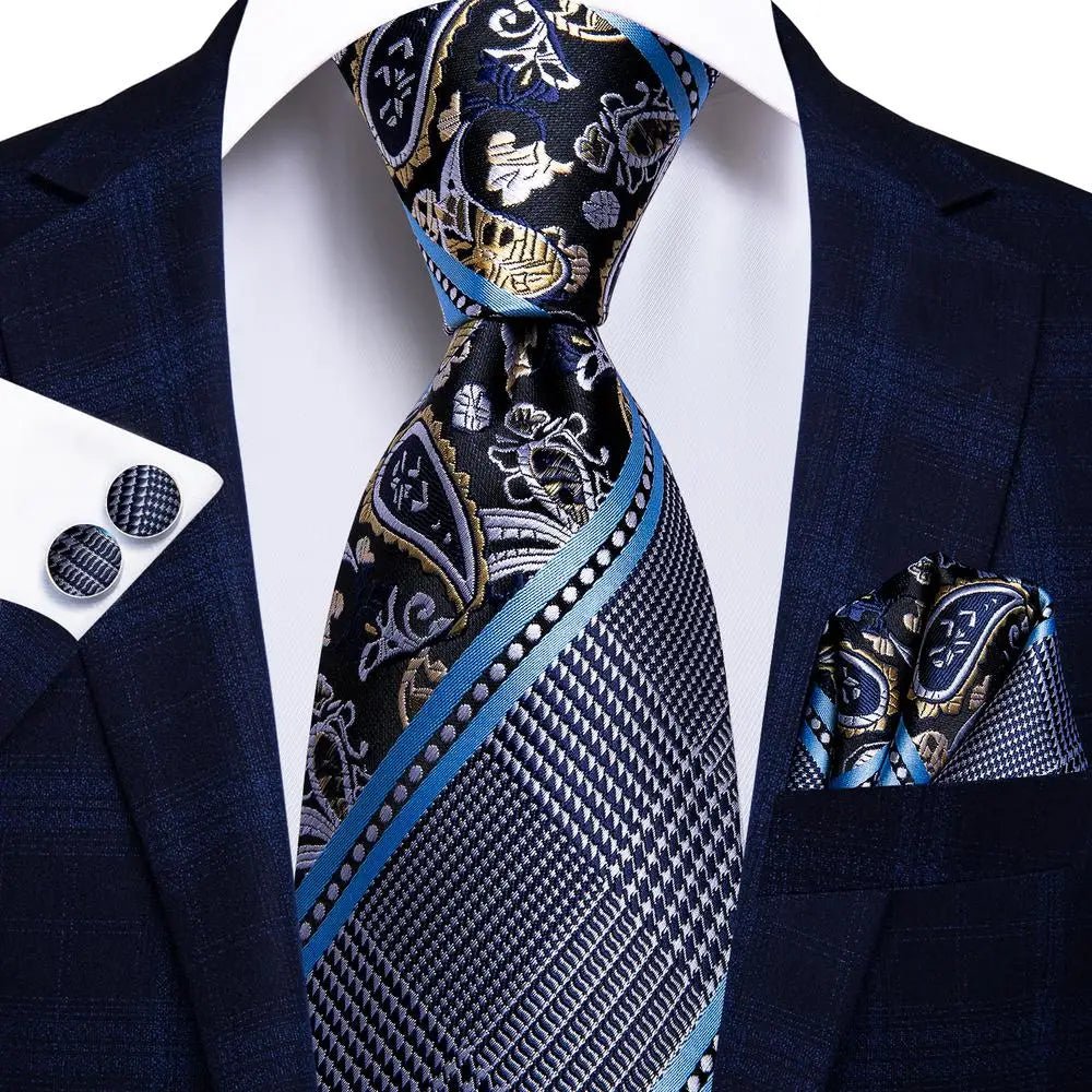 Jacquard Peacock Blue Novelty Design Wedding Tie For Men Hanky Cufflinks Gift Mens Necktie Set Business Party Dropshipping - Luzilly Bridal & Apparel