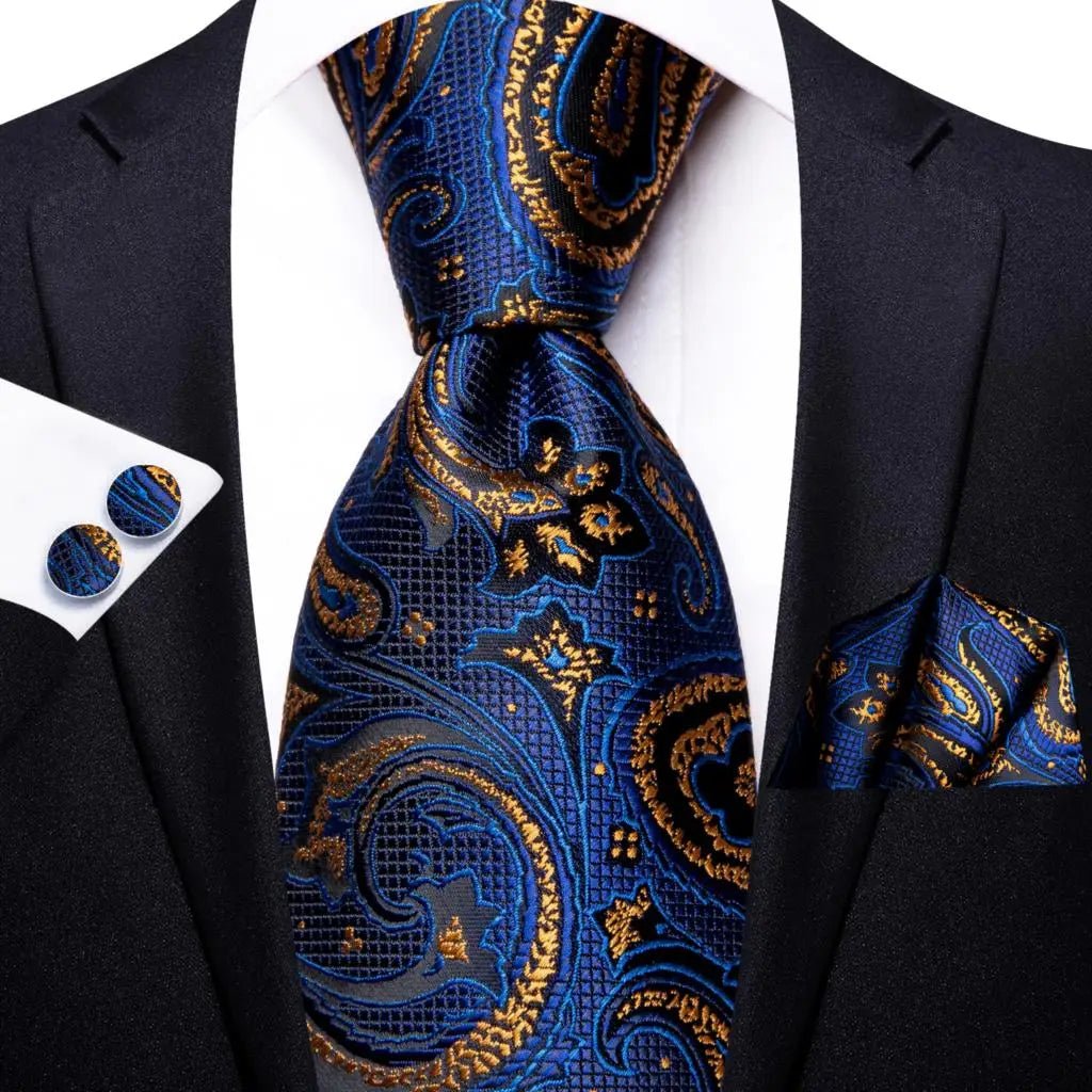 Jacquard Peacock Blue Novelty Design Wedding Tie For Men Hanky Cufflinks Gift Mens Necktie Set Business Party Dropshipping - Luzilly Bridal & Apparel