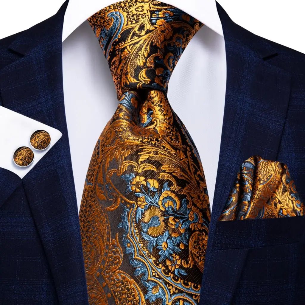 Jacquard Peacock Blue Novelty Design Wedding Tie For Men Hanky Cufflinks Gift Mens Necktie Set Business Party Dropshipping - Luzilly Bridal & Apparel