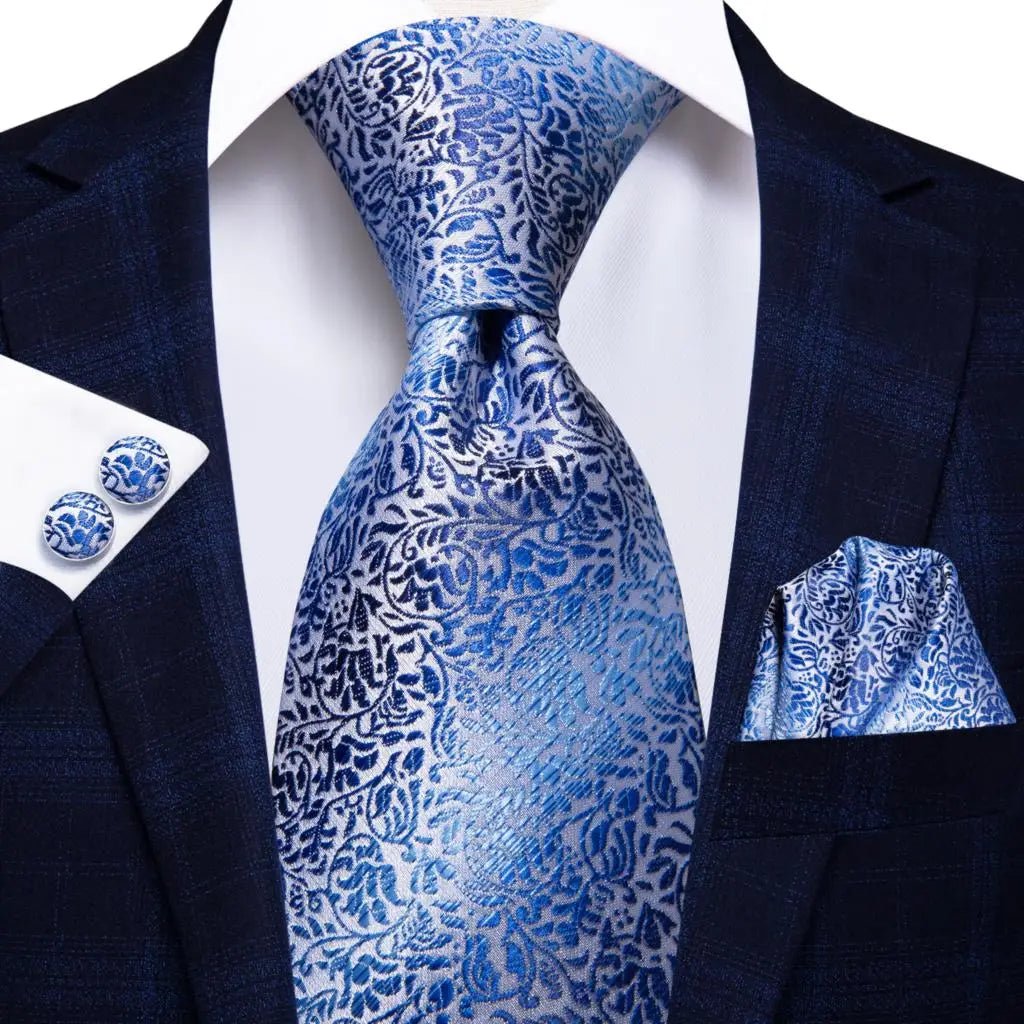 Jacquard Peacock Blue Novelty Design Wedding Tie For Men Hanky Cufflinks Gift Mens Necktie Set Business Party Dropshipping - Luzilly Bridal & Apparel