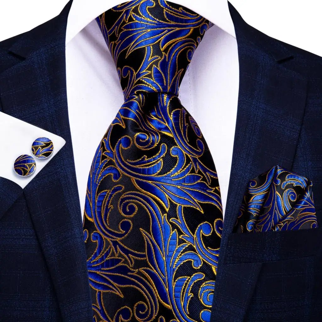 Jacquard Peacock Blue Novelty Design Wedding Tie For Men Hanky Cufflinks Gift Mens Necktie Set Business Party Dropshipping - Luzilly Bridal & Apparel
