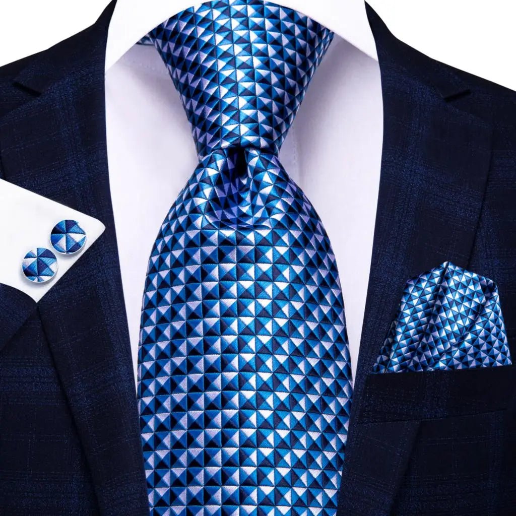 Jacquard Peacock Blue Novelty Design Wedding Tie For Men Hanky Cufflinks Gift Mens Necktie Set Business Party Dropshipping - Luzilly Bridal & Apparel