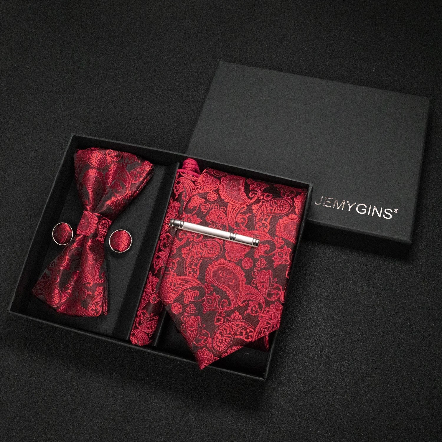 JEMYGINS Luxury Gift Box Classic Paisley Green Silk Tie NeckTie Pocket Square Cufflinks Set Business Party Wedding Men's bowtie - Luzilly Bridal & Apparel