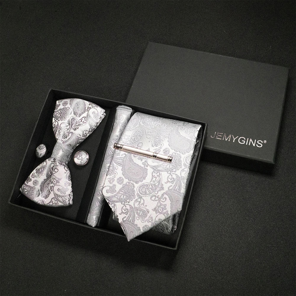 JEMYGINS Luxury Gift Box Classic Paisley Green Silk Tie NeckTie Pocket Square Cufflinks Set Business Party Wedding Men's bowtie - Luzilly Bridal & Apparel