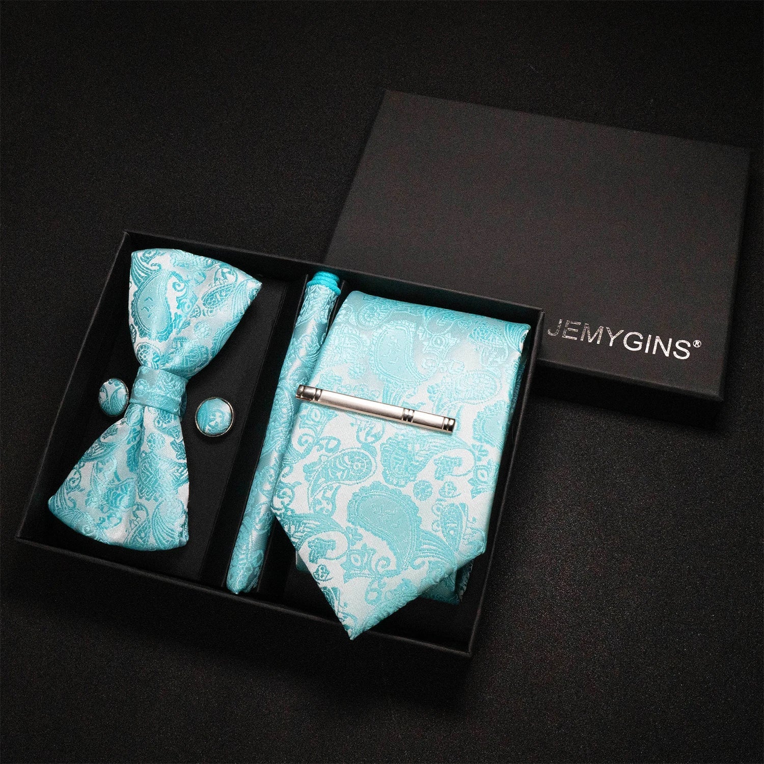 JEMYGINS Luxury Gift Box Classic Paisley Green Silk Tie NeckTie Pocket Square Cufflinks Set Business Party Wedding Men's bowtie - Luzilly Bridal & Apparel